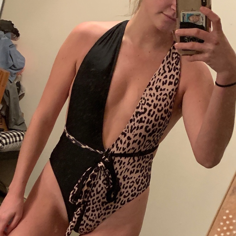 One piece low cut bathing suite